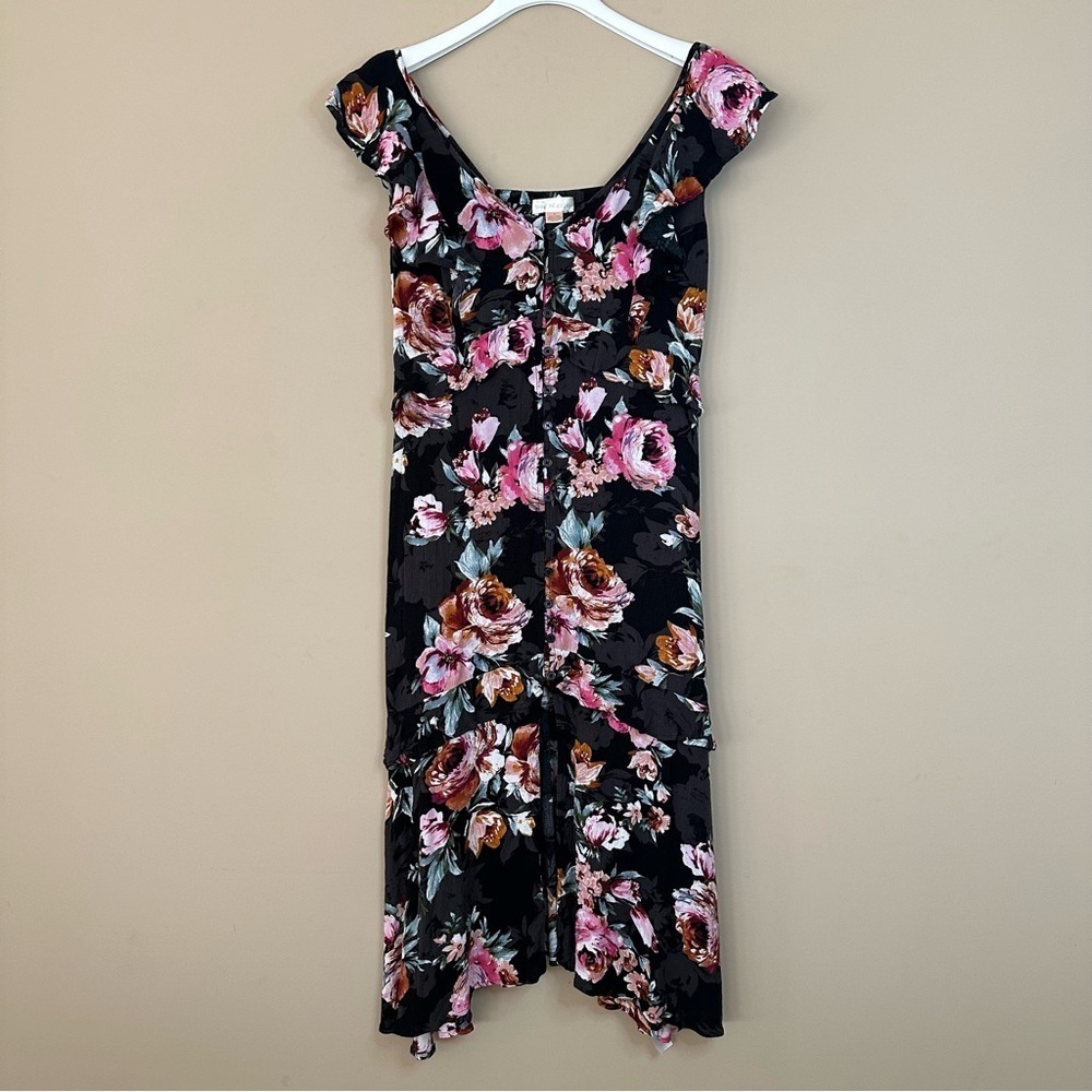 Band of Gypsies Women M Dress Black Floral Cottagecore Boho Babydoll Ruffle